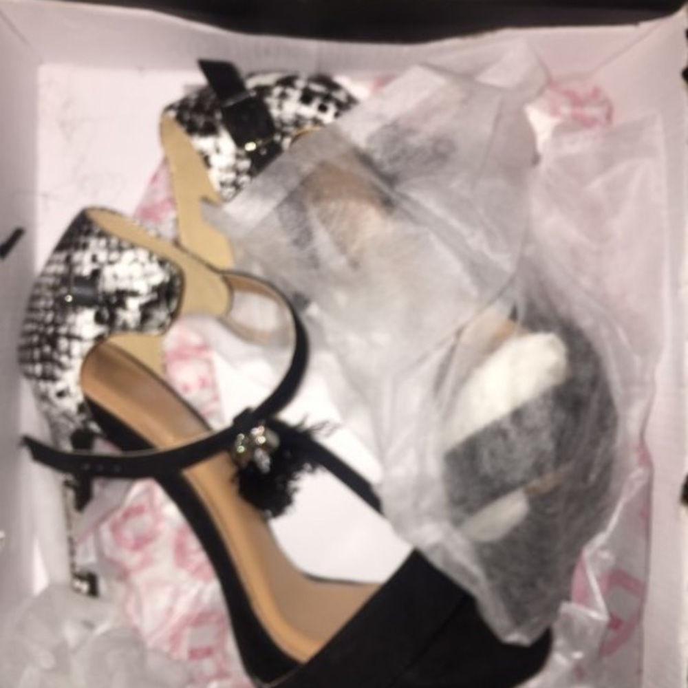 Black/ White Snakeskin Tassel Sandel Stiletto